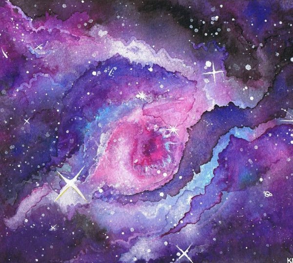 Космос рисунок акварелью