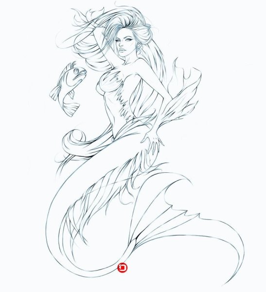 Сирена рисунок карандашом