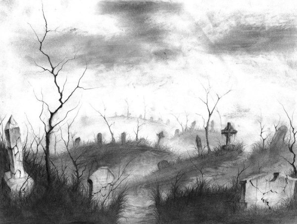 Мрачный пейзаж карандашом