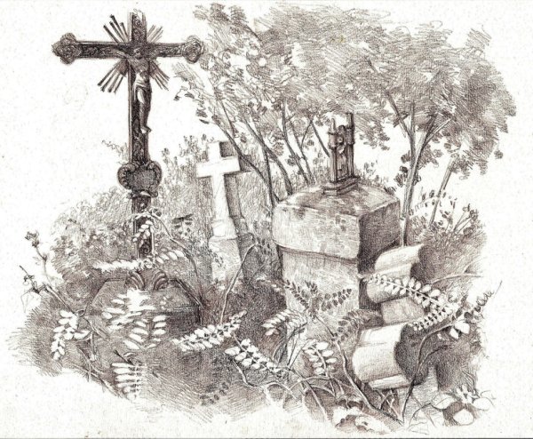 Кладбище гравюра