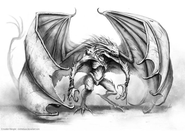 Демон Горгулья черно белый