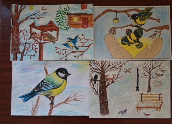 Рисование зимующие птицы