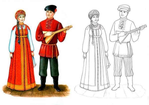 Русский народный костюм раскраска