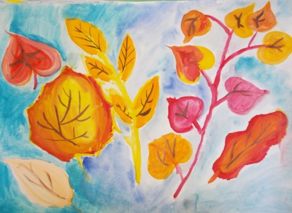 Рисование осенними листьями в детском саду