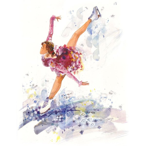 Фигуристка рисунок акварелью