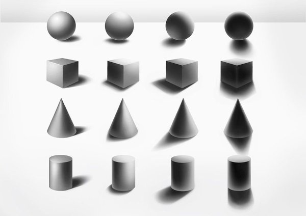 Светотень шар, конус, цилиндр, куб