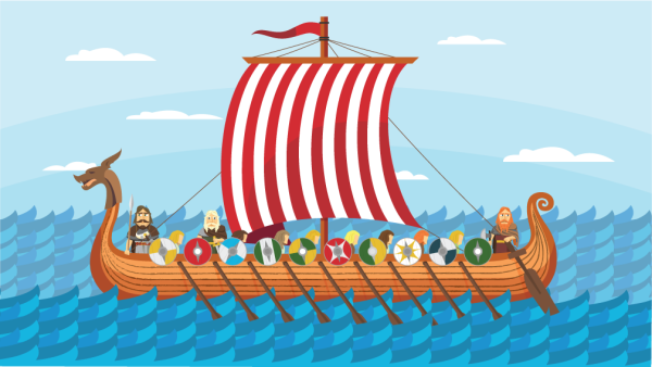 Корабль викингов на белом фоне