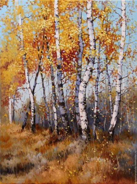 Рисование березы осенью