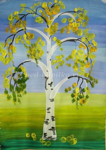 Аппликация осенняя Березка