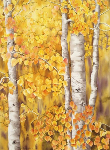 Рисование акварелью осень березы