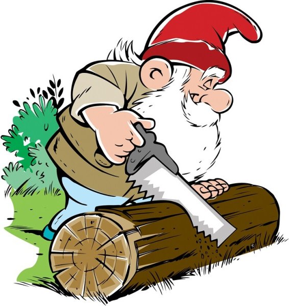 Гном пилит дрова