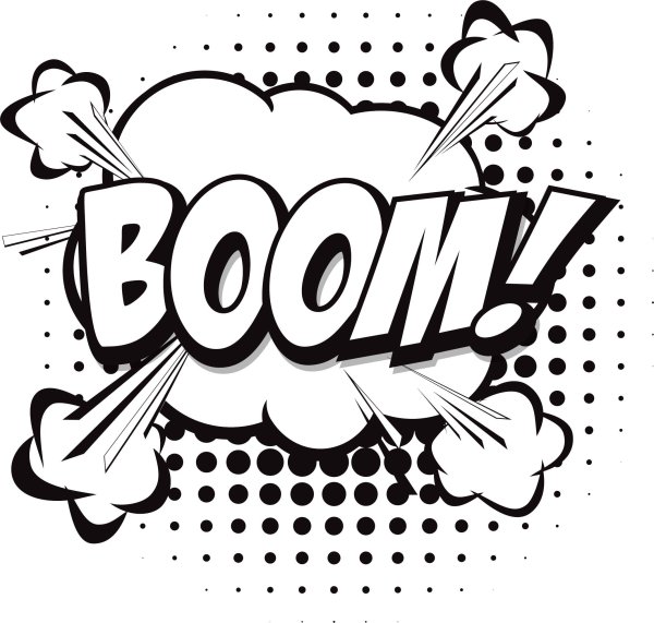 Надпись бум черно белая