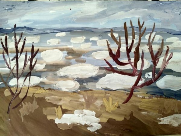 Рисование ледоход на реке