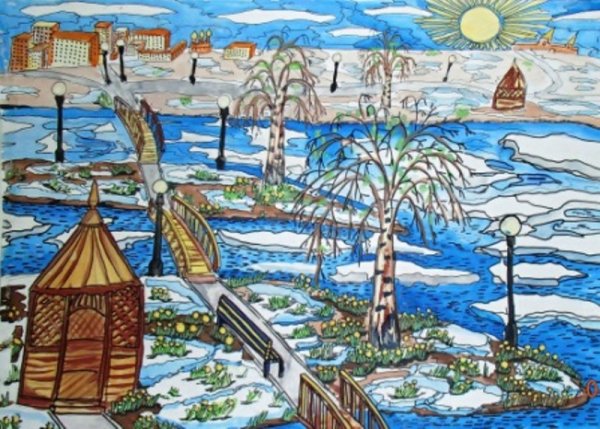 Ледоход пейзаж рисунок