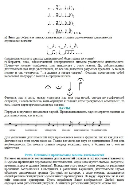 Длительности ритм размер паузы