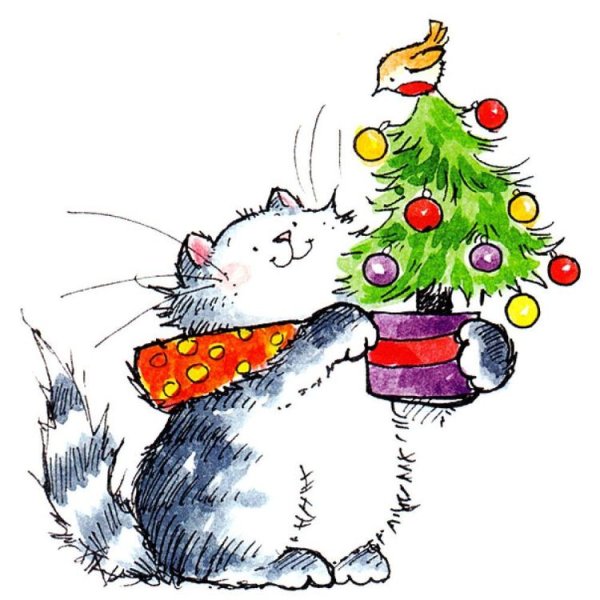 Новогодний котик рисовать