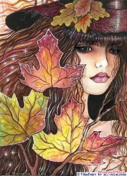 Рисование девушка осень