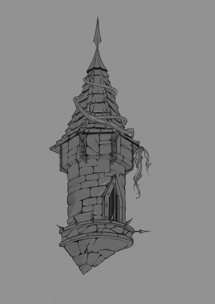 Карандашный скетч башня Рапунцель