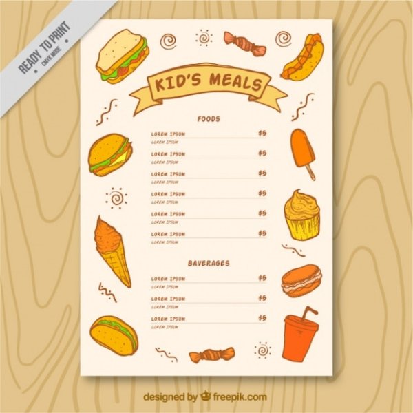 Меню раскраска для детей