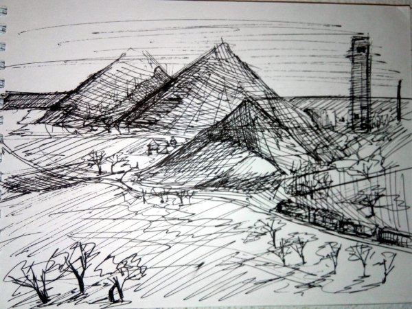 Пейзаж простым карандашом