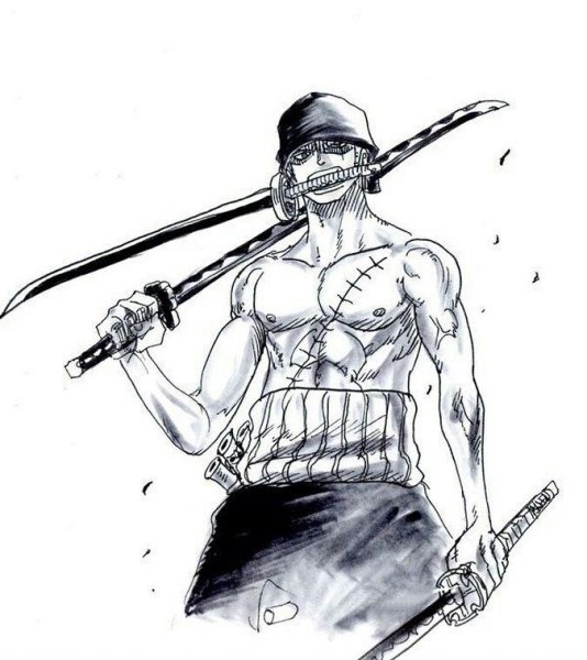 Ророноа Зоро черно белый