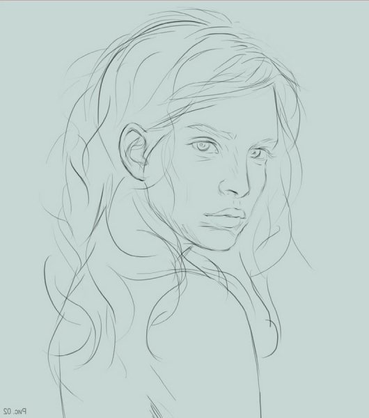 Лицо в профиль карандашом