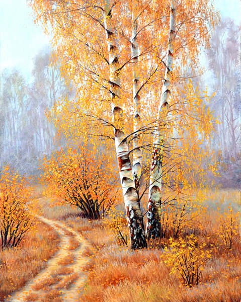 Осенние березы живопись