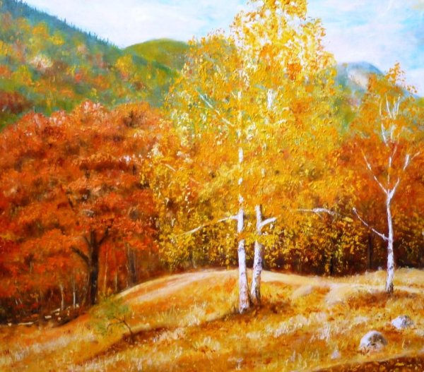 Иллюстрация осенняя береза