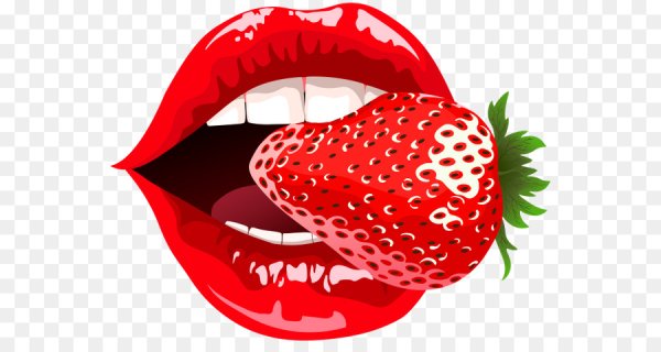 Губы с клубникой на белом фоне