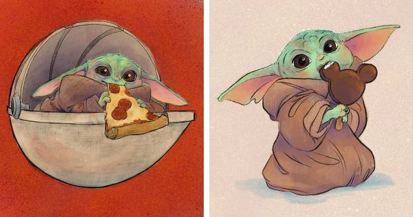 Йода милый нарисованный с едой