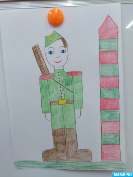 Солдат на посту рисование в старшей группе