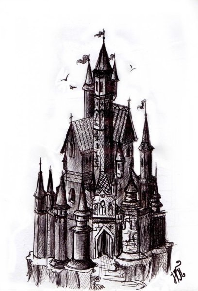 Готический замок карандашом