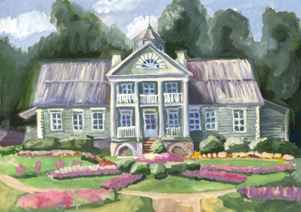 Пейзаж с домом легко