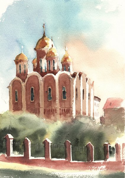 Храмы Москвы акварель