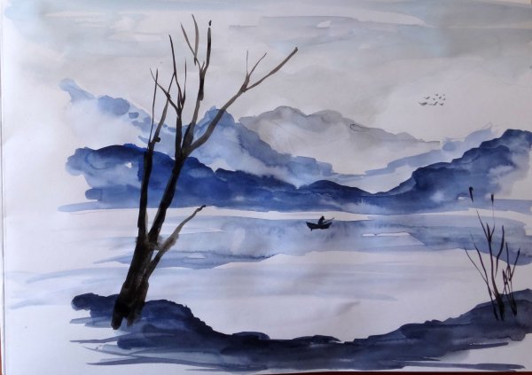 Зимний лес акварель