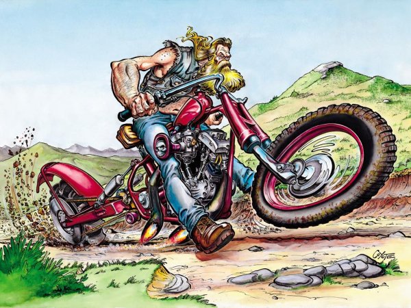 Карикатура мотоциклист