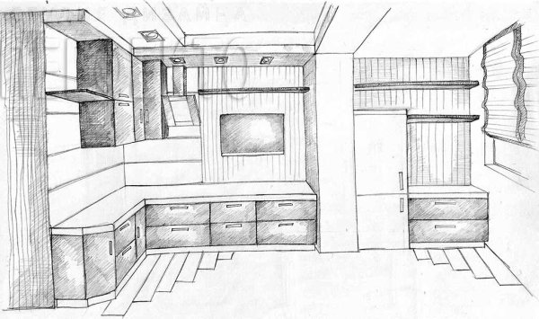 Эскиз интерьера кухни