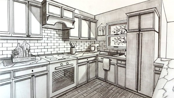 Интерьер кухни нарисовать
