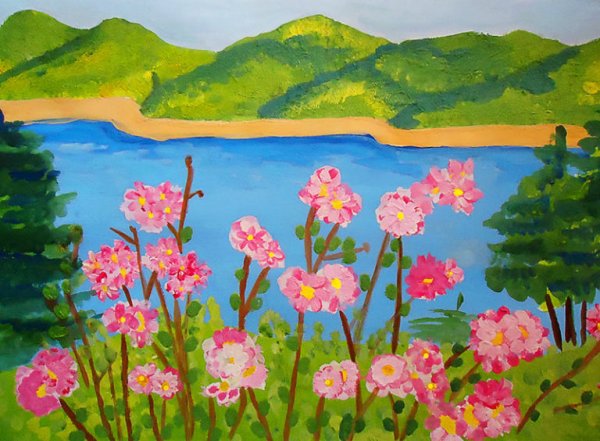 Летний пейзаж гуашью для детей