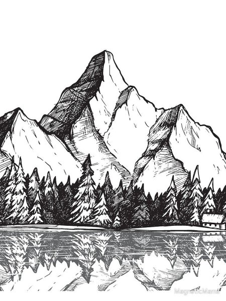 Горный пейзаж карандашом
