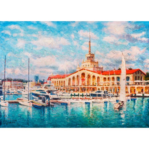 Морпорт Сочи акварель