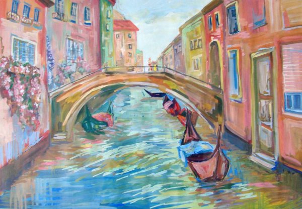 Городской пейзаж гуашью