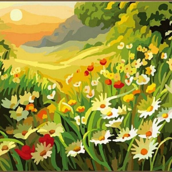 Поляна с цветами красками