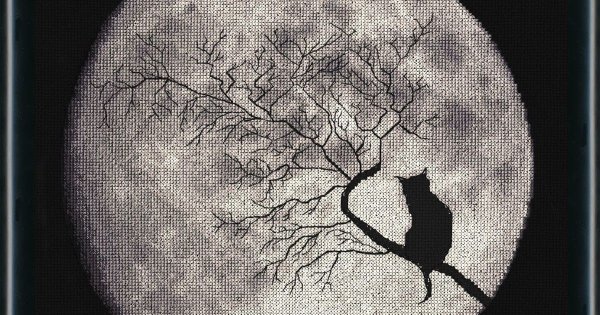 Пейзажи с луной цветными карандашами