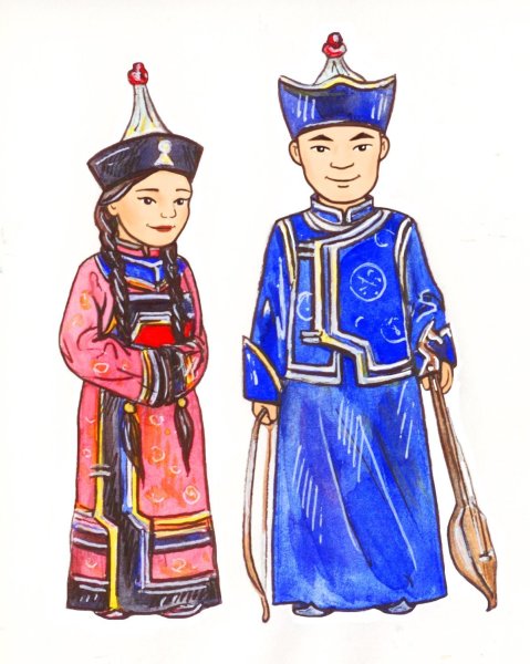 Бурятский национальный костюм рисунок