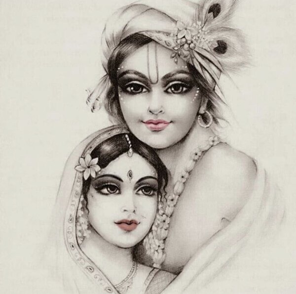 Радха Кришна черно белый