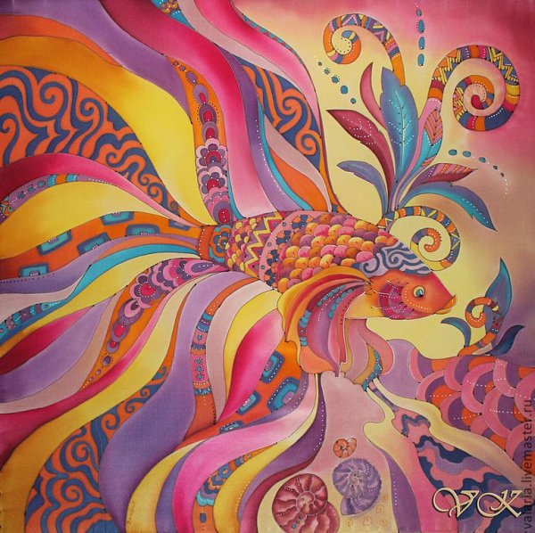 Золотые рыбки батик платок