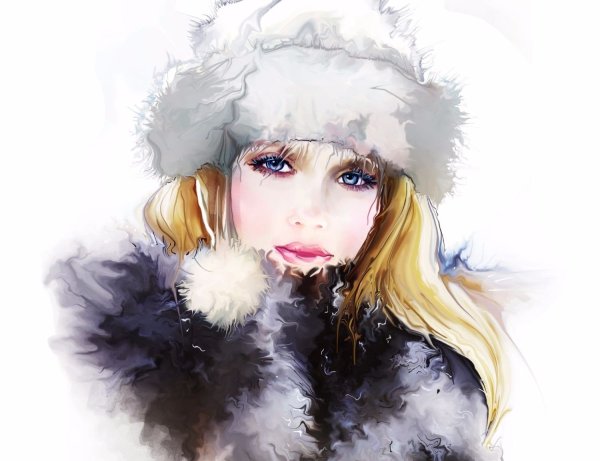 Нарисованная девушка в шубе