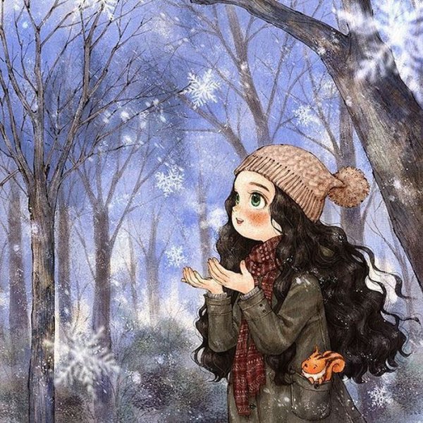 Нарисованные девушки зимой