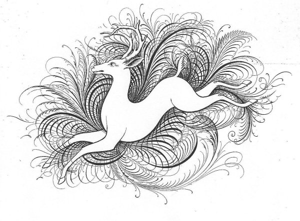 Птица тушью каллиграфии